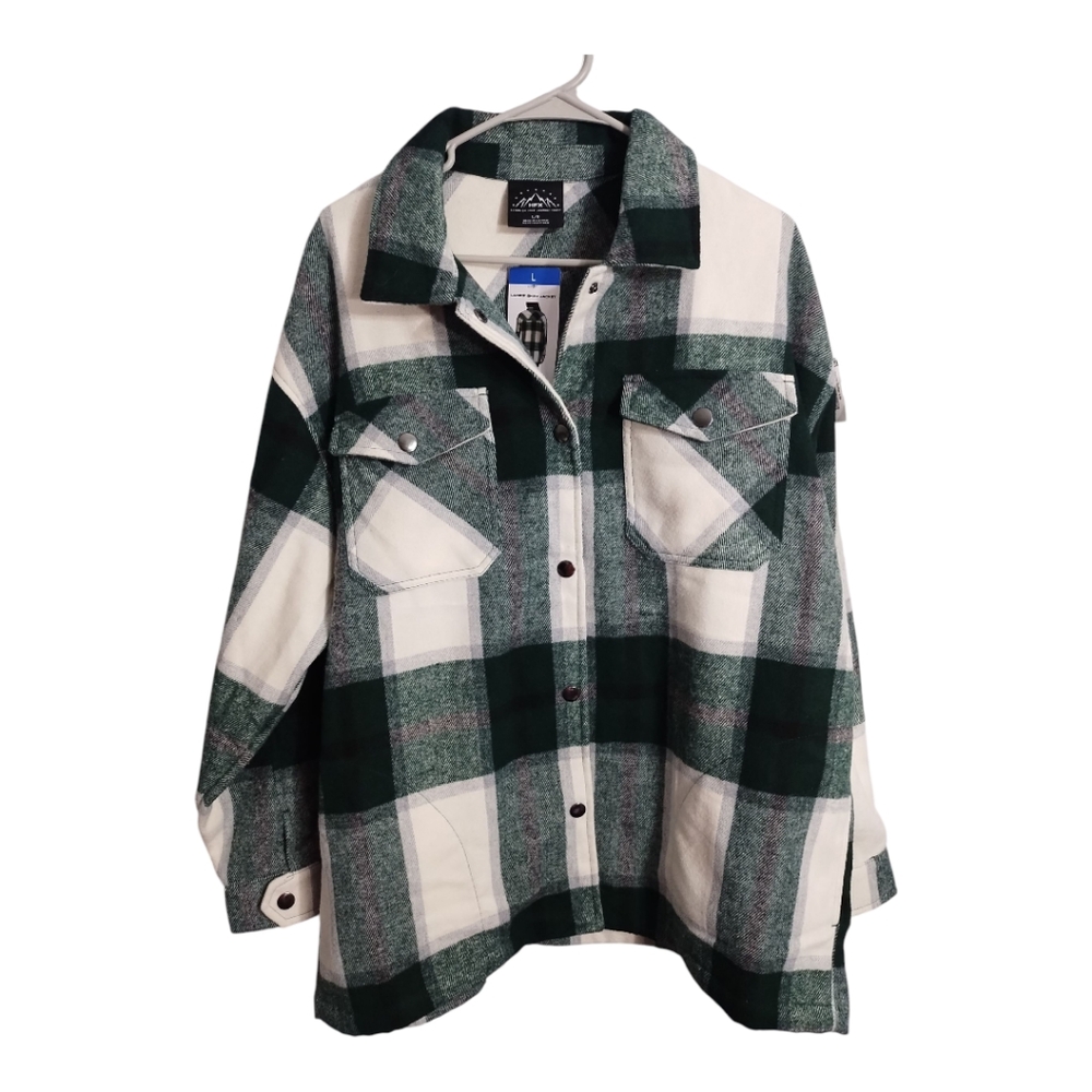 HFX Plaid Wool Blend Relaxed‎ Fit Snap Button Preppy Fall Outdoor Shirt Jacket L